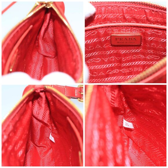 PRADA Hand Bag Nylon Red Gold Auth - Picture 15 of 16